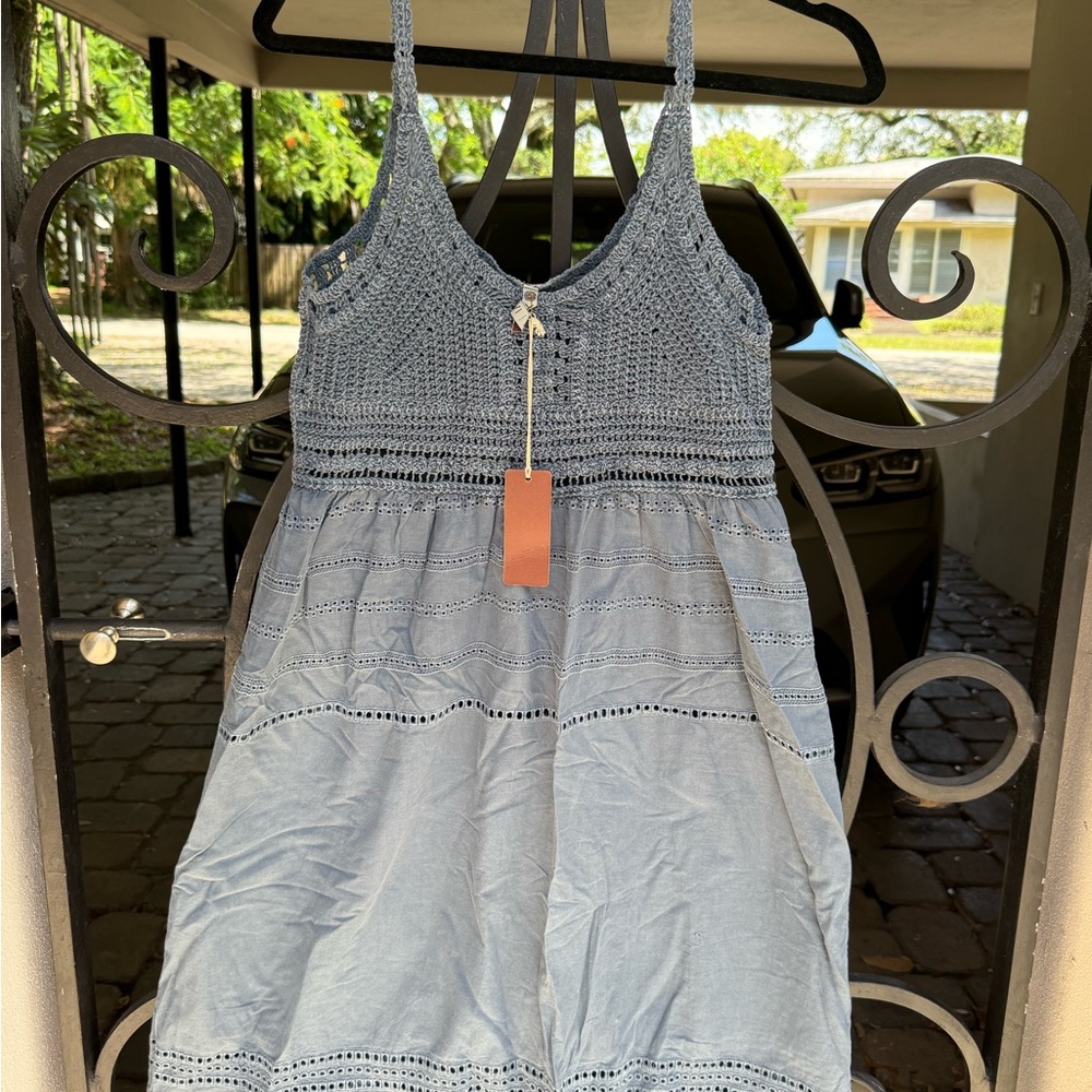 XCVI Light Blue Crochet Dress